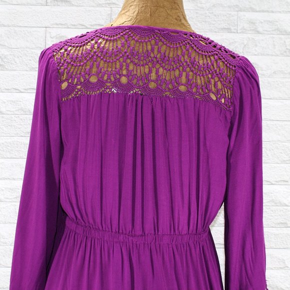 CHARMING CHARLIE Tunic Top Boho Lace Fringe Oversized Cotton Purple Large - Picture 4 of 12